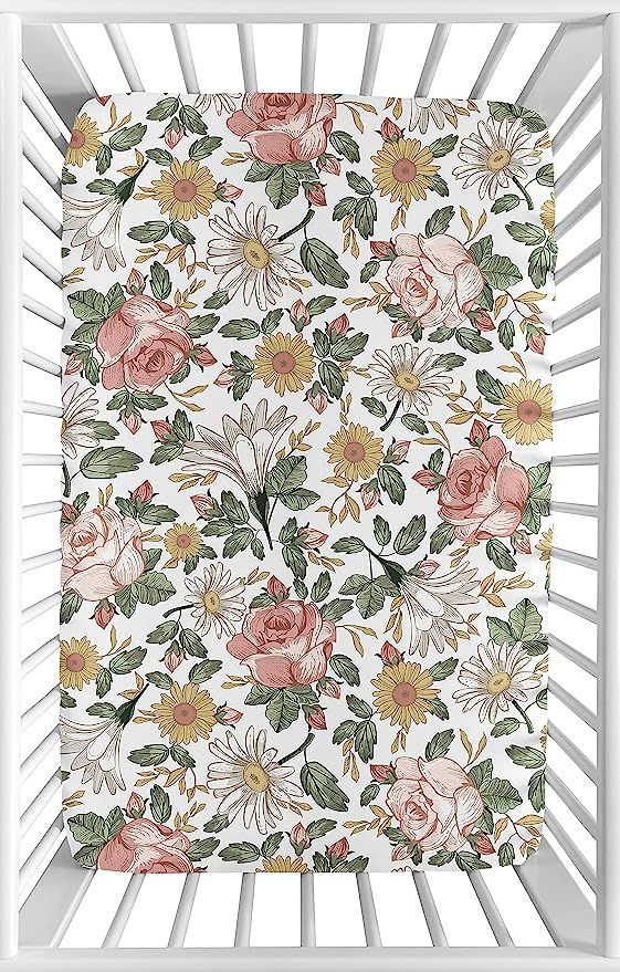 Sweet Jojo Designs Vintage Floral Boho Girl Fitted Mini Crib Sheet Baby Nursery for Portable Crib... | Amazon (US)