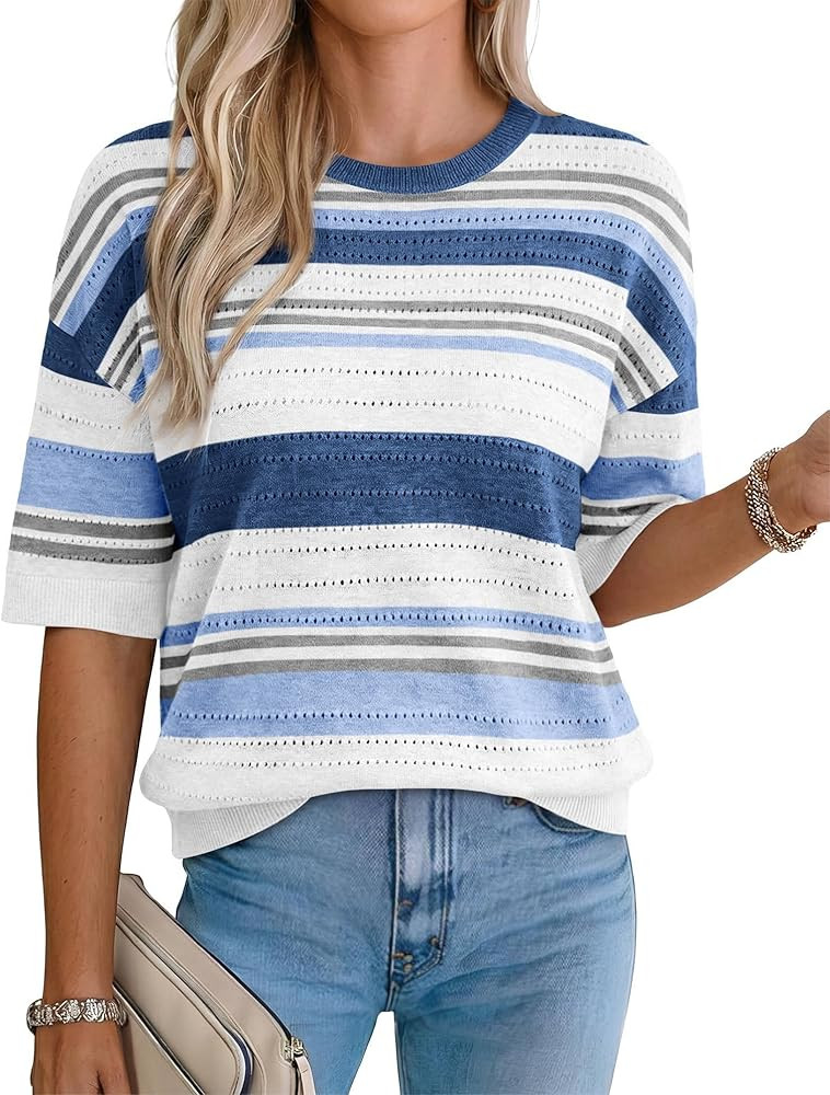 XIEERDUO Womens Half Sleeve Sweater Knit Crochet Blouses Tops 2026 Spring Summer Fashion Clothing... | Amazon (US)