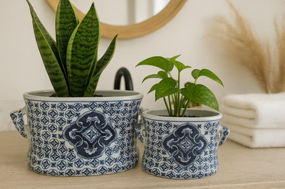 Set of 2 Blue Vintage Ceramic Foot Bath Planters Flower Pot Indoor Outdoor Decor | eBay | eBay US