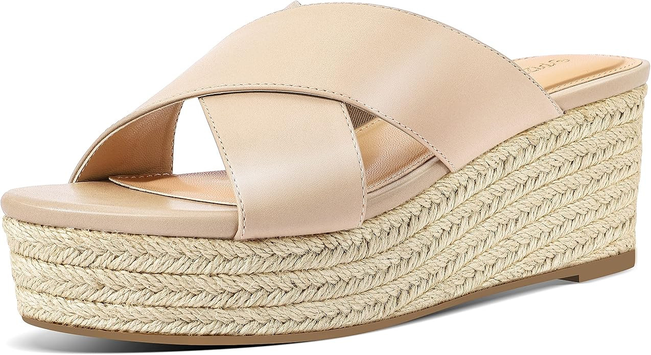 PIZZ ANNU Women's Misty Criss Cross Platform Wedge Sandals Open Toe Espadrille Heels Sandals for ... | Amazon (US)