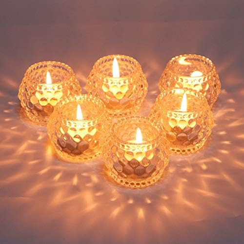 YWHL Glass Votive Tealight Candle Holders Set of 6, Round Clear Decorative Candle Holder for Tabl... | Amazon (US)