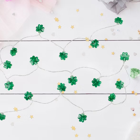 Northlight 20-Count Green LED Mini St Patrick's Day Shamrock Lights with Timer - 5.5ft Clear Wire | Target