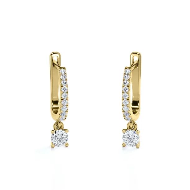 1 Carat Round Brilliant Cut Diamond and Moissanite - 4 Prong Pave Set Huggie Hoop Earrings - 18K ... | Walmart (US)