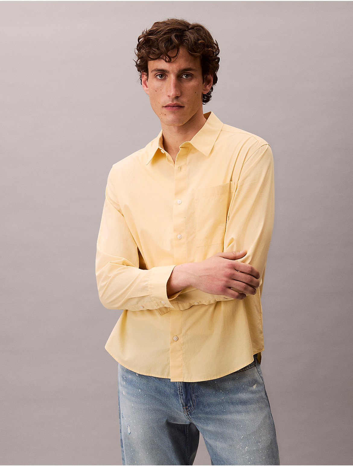 Calvin Klein Men's Cotton Poplin Relaxed Button-Down Shirt - Yellow - L | Calvin Klein (US)