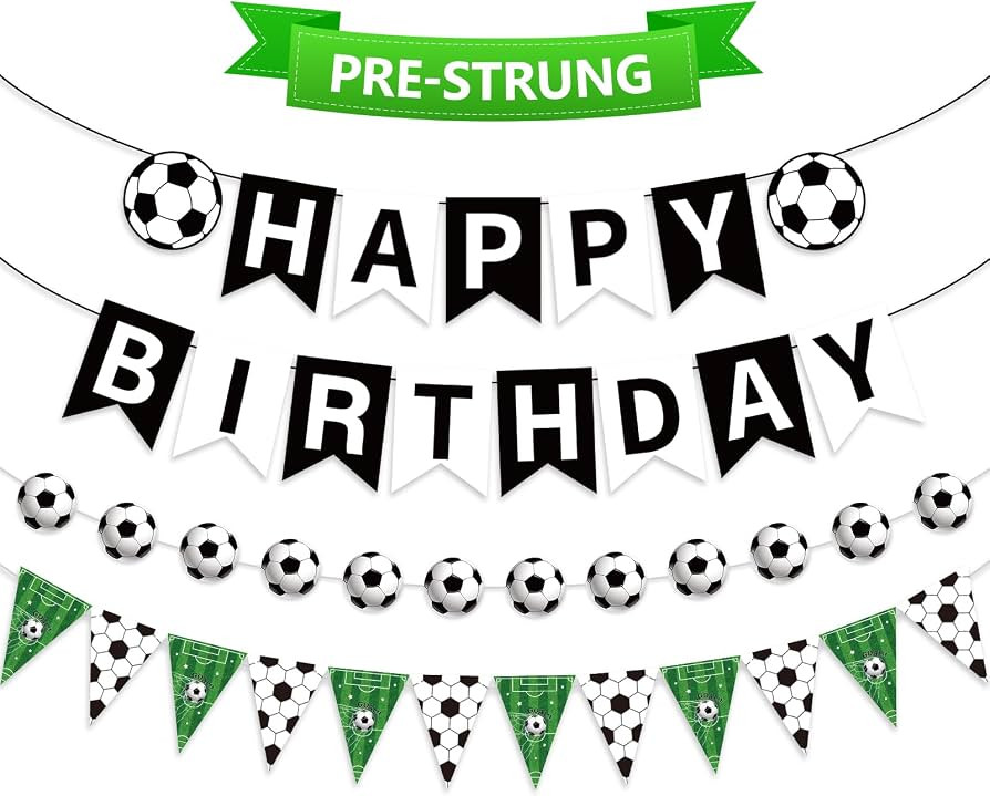 Pre-Strung Soccer Happy Birthday Banner Soccer Pennant Bunting Flag Decor Soccer Paper Garland fo... | Amazon (US)