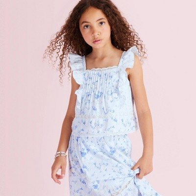 Girls' Rebecca Budding Florals Ruffle Tank Top - LoveShackFancy x Target Blue 12 | Target