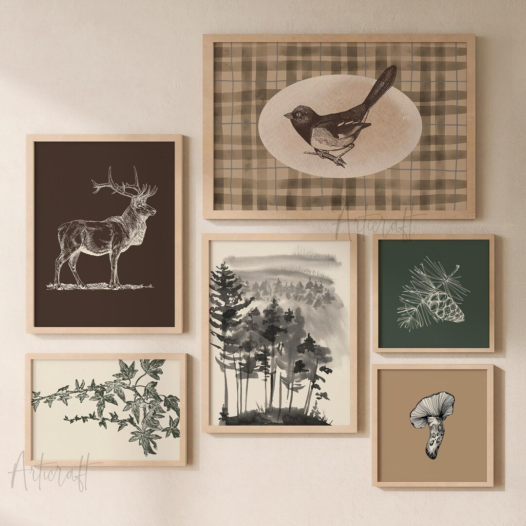 Neutral Woodland Rustic Wall Art Set: Forest Animal Nature Illustration Cabin Aesthetic Gallery D... | Etsy (US)