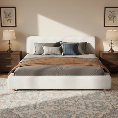 Modern Bouclé Upholstered Platform Bed with Extra-Thick Headboard | Wayfair North America