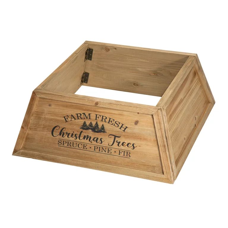 Glitzhome 26"L Natural Wooden Trapezoid Farm Fresh Christmas Trees Tree Collar - Walmart.com | Walmart (US)