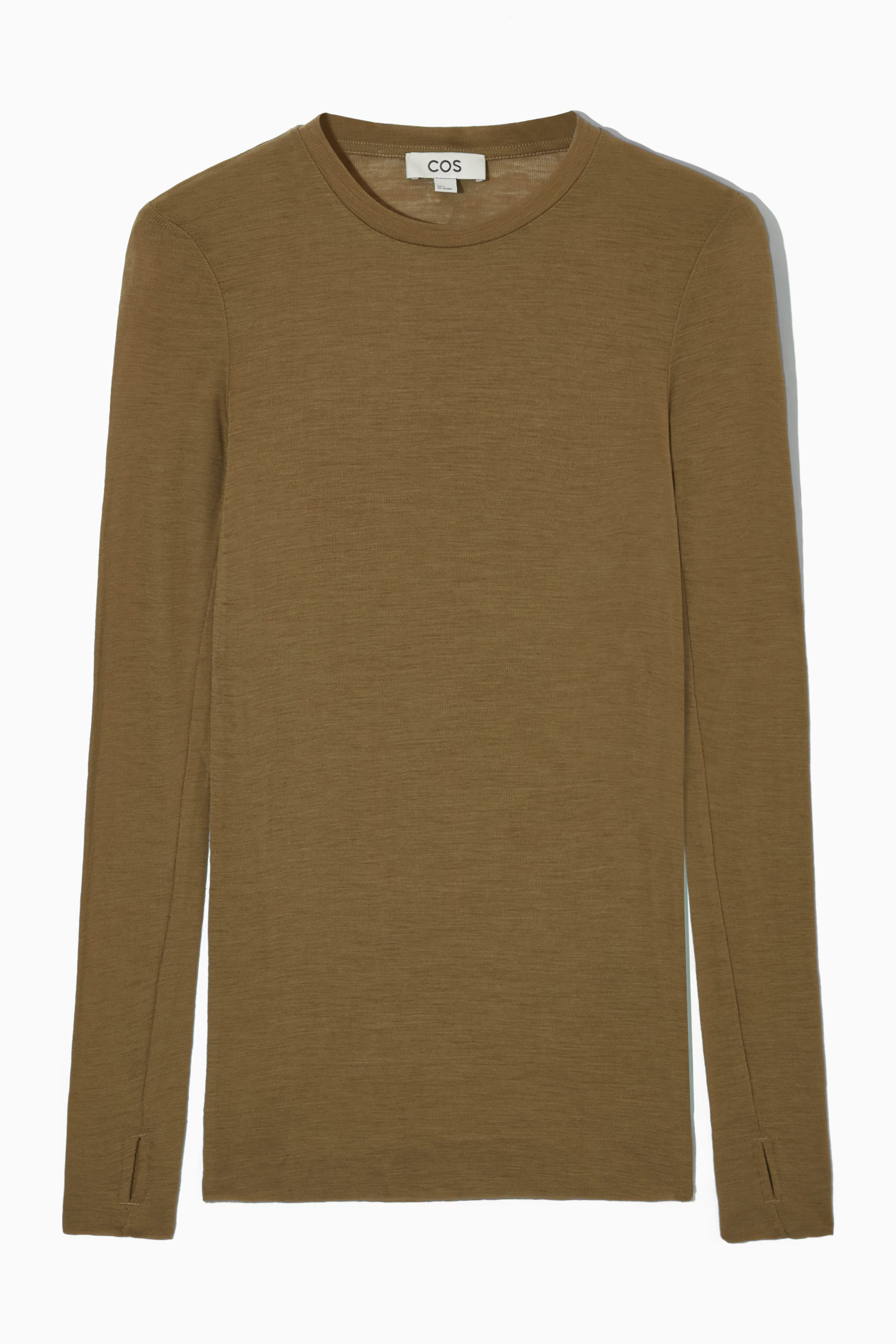 CREW-NECK MERINO WOOL TOP - BROWN | COS | COS UK
