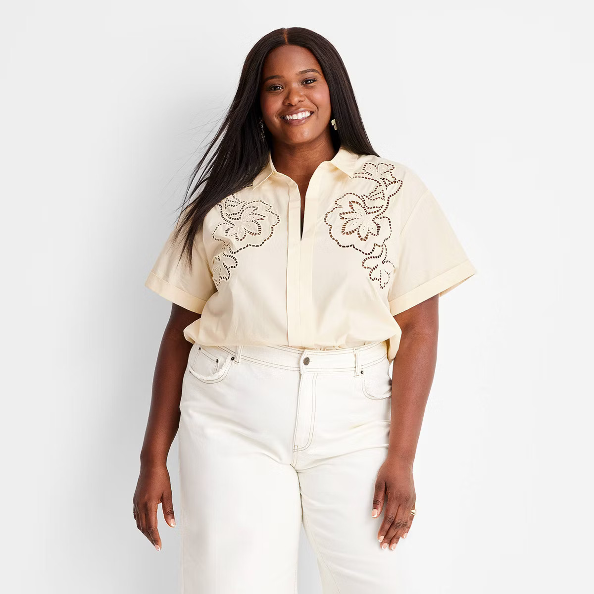 Women's Short Sleeve Eyelet Resort Button-Down Shirt - Future Collective™ with Jenny K. Lopez | Target