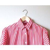 Size S Striped Top Vintage 1960s Blouse Miss Fashionality Button Down Red White Stripes Spring Petite Summer Classic Iconic Long Sleeve | Etsy (US)