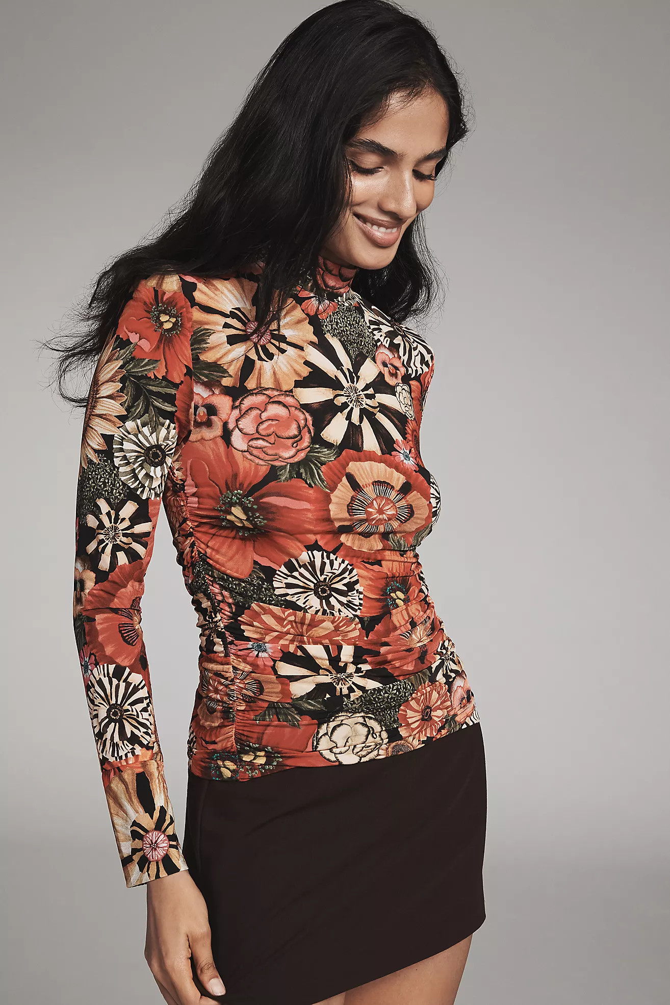 Farm Rio Flowershop Jersey Mock-Neck Long-Sleeve Top | Anthropologie (US)