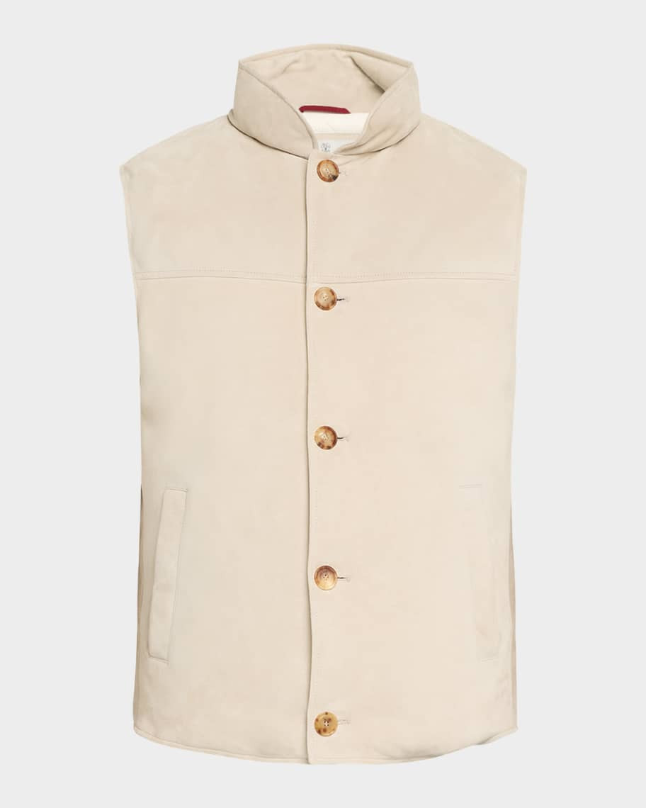 Brunello Cucinelli Men's Padded Down Suede Vest | Neiman Marcus