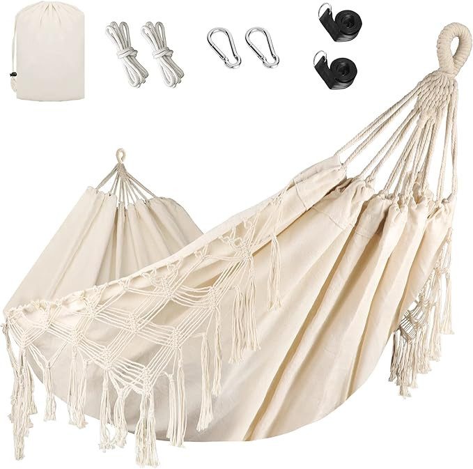 Bellzacasa Double Hammock, Heavy Duty 500 lb Load Capacity Tassels and Fishtail Knitting with Mou... | Amazon (US)