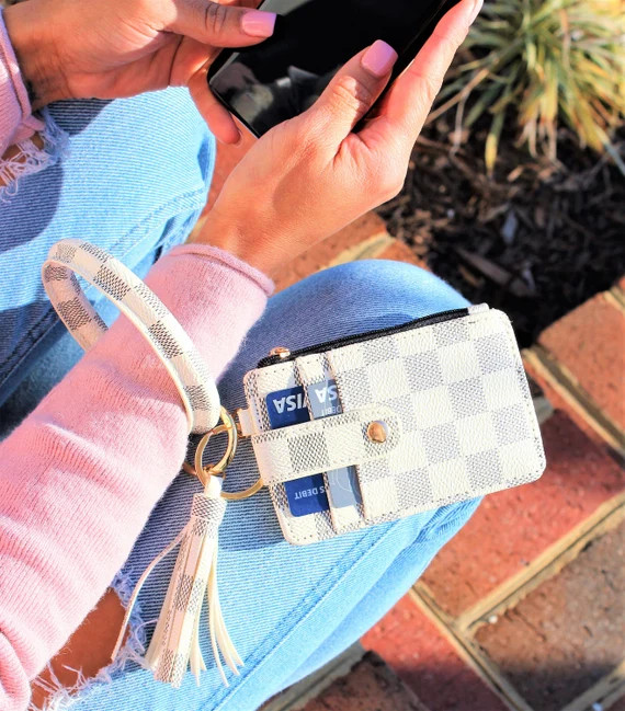 Keychain Wallet, Wristlet, Bangle, Bracelet, ID Card Holder Purse, Key Chain, with PU Leather Tas... | Etsy (US)