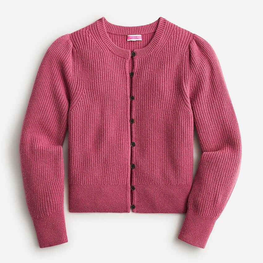 Cashmere puff-sleeve cardigan sweater | J.Crew US