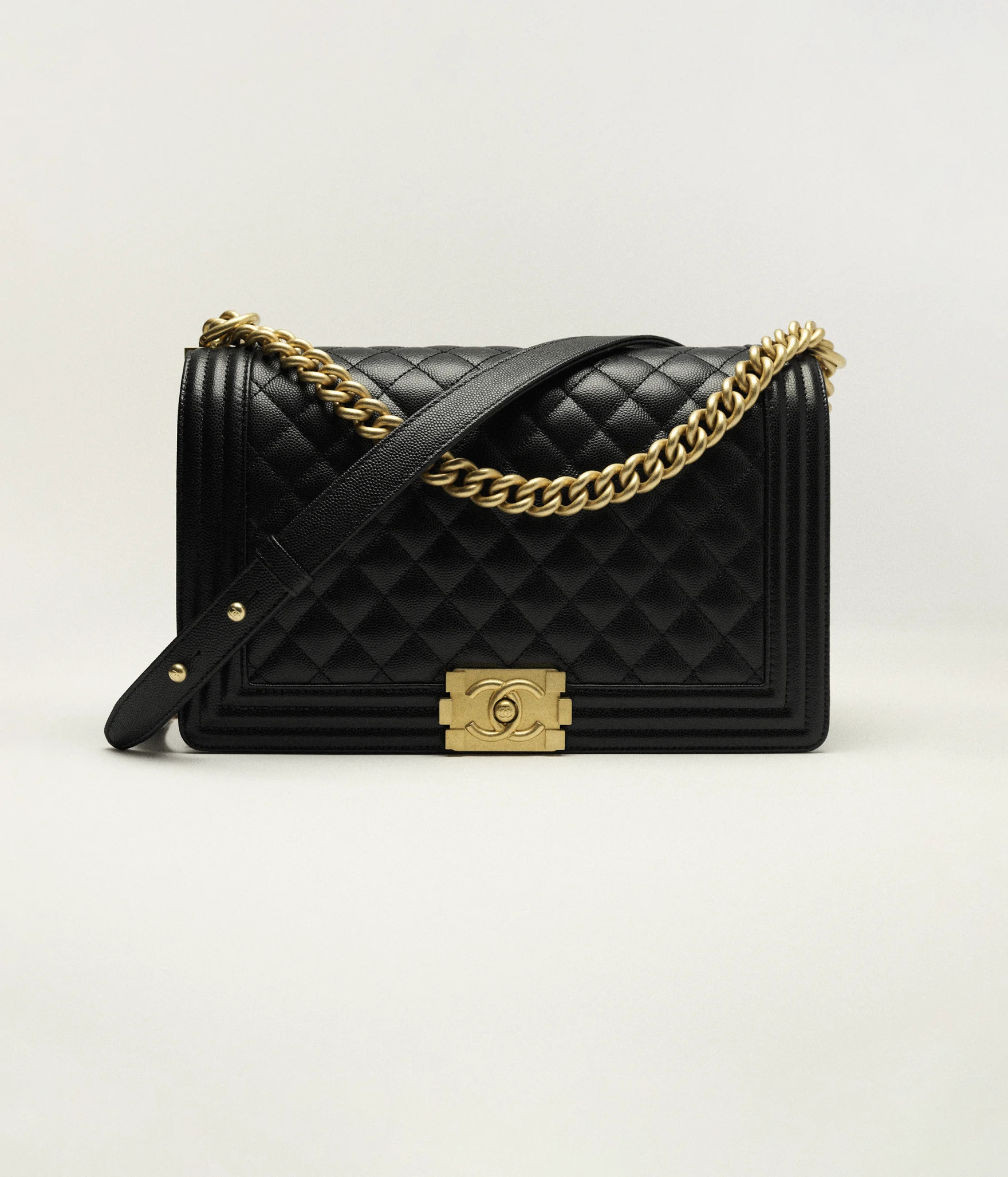 Large boy chanel handbag, Grained calfskin & gold-tone metal, black — Fashion | CHANEL | Chanel, Inc. (US)