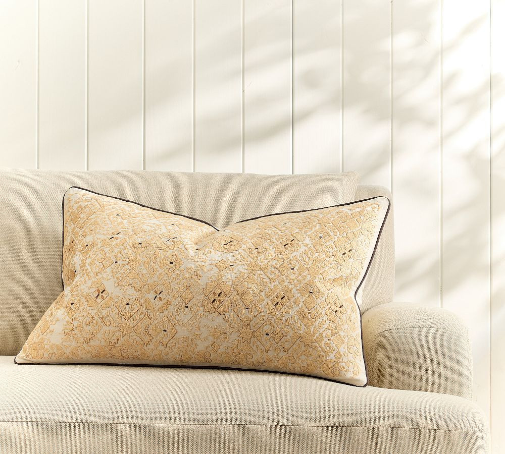 Ravyn Embroidered Lumbar Pillow Cover | Pottery Barn (US)