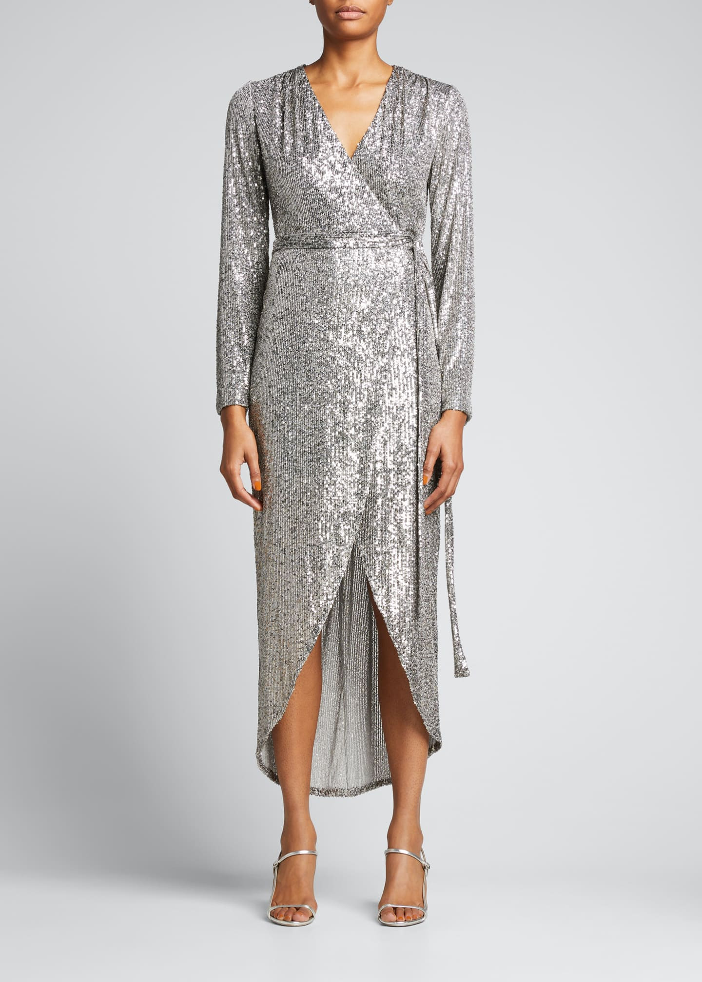Halston Falan Sequin Long-Sleeve Wrap Dress | Bergdorf Goodman
