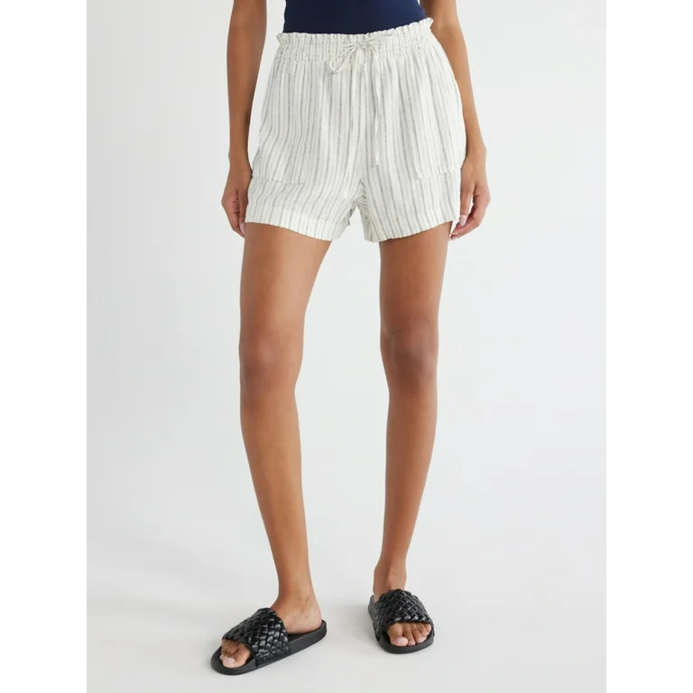Time and Tru Women's Linen Blend Shorts with Smocked Waist, Sizes XS-XXXL | Walmart (US)