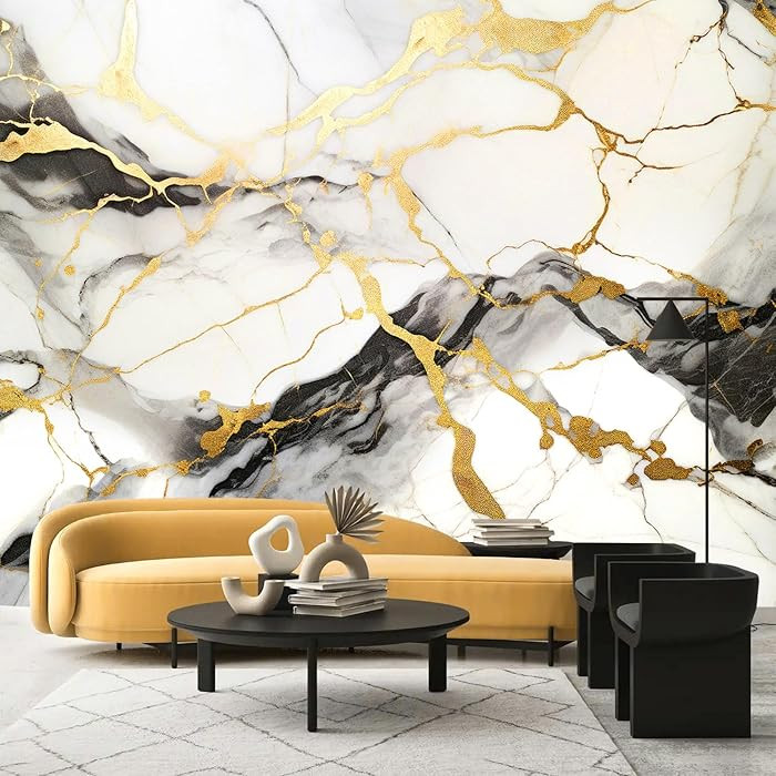 AFZEVEB-Black and Gold Marble Wallpaper Wall murals for Bedroom 159"x107" (Not Peel and Stick) | Amazon (US)