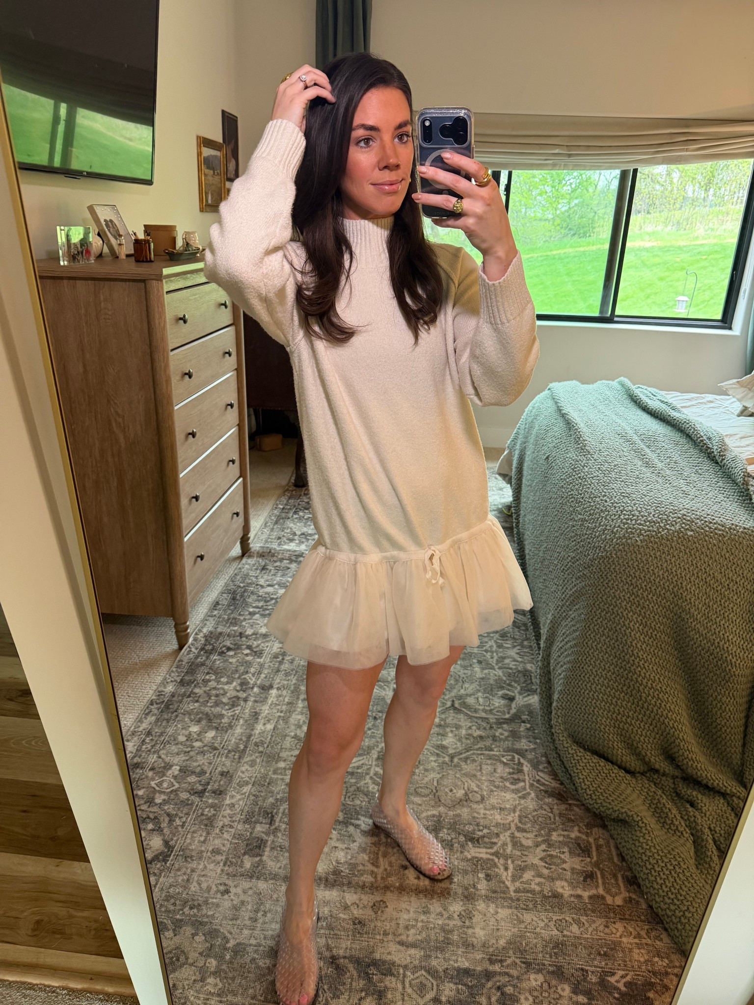 Rainy spring day fit ☔️🌈🤍 love this @Anthropologie sale dress!! It’s so fun especially paired with the iconic @Steve Madden US jellies 

#LTKSaleAlert #LTKootd #LTKgrwm