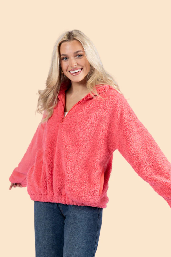 Stay Here Coral Sherpa Pullover FINAL SALE | Pink Lily