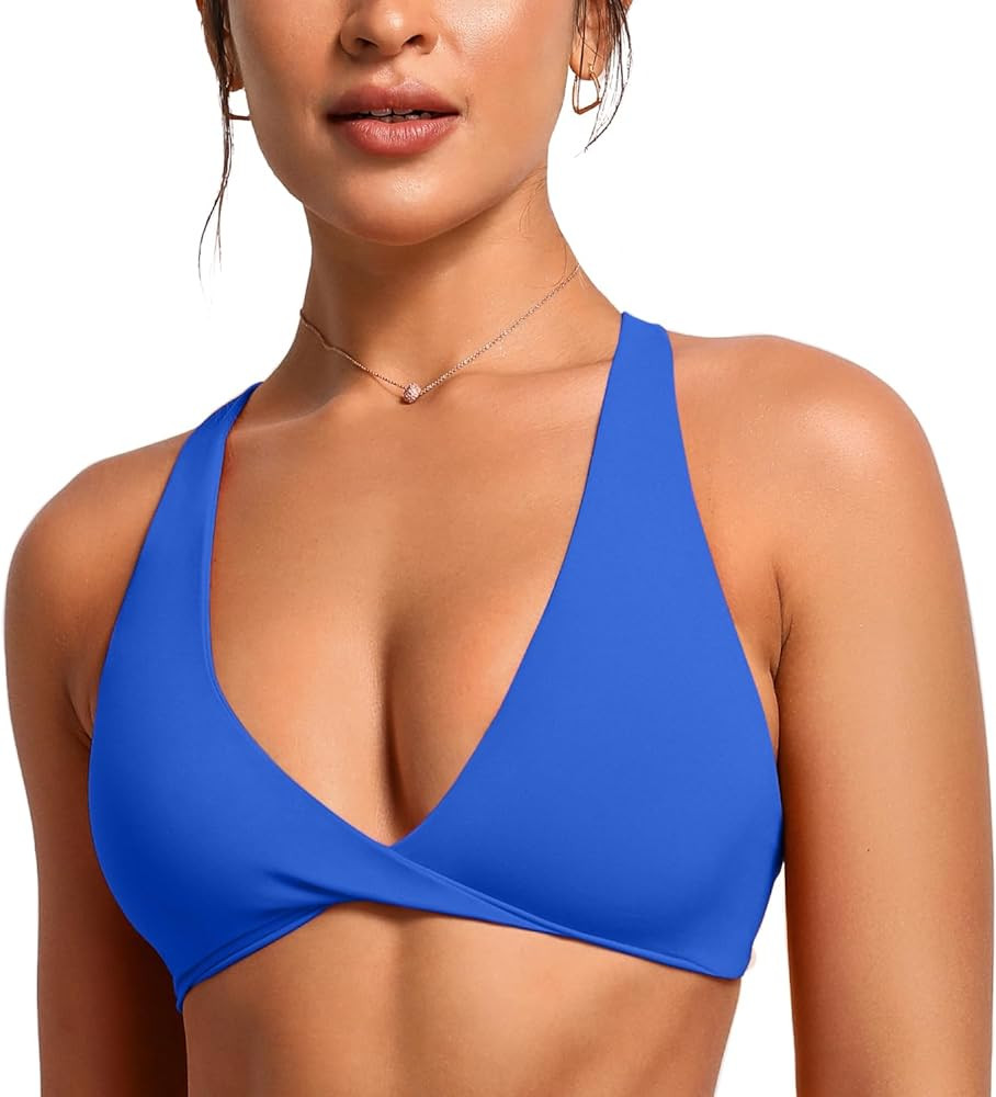 VANTONIA Womens Butterluxe Twist Front Sports Bra Deep V-Neck Crop Top Strappy Cross Back Bra wit... | Amazon (US)