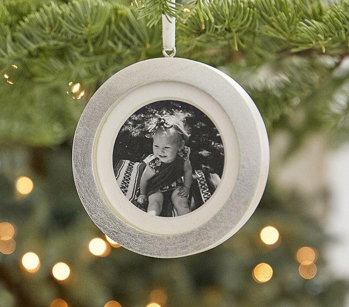 Silverleaf Frame Christmas Ornament, Circle | Pottery Barn Kids