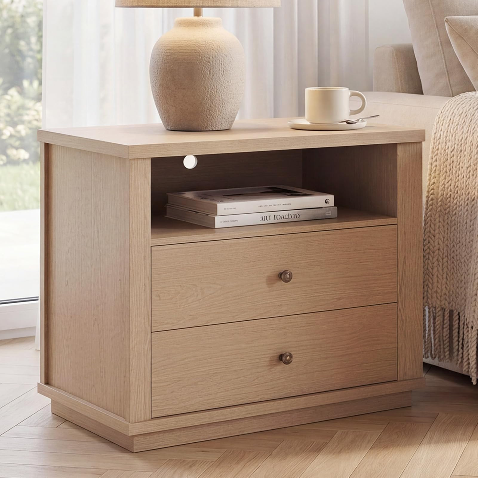 Night Stand, Oversized Extra Large Nightstand with Charging Station, Tall Bedside Side Table with... | Amazon (US)