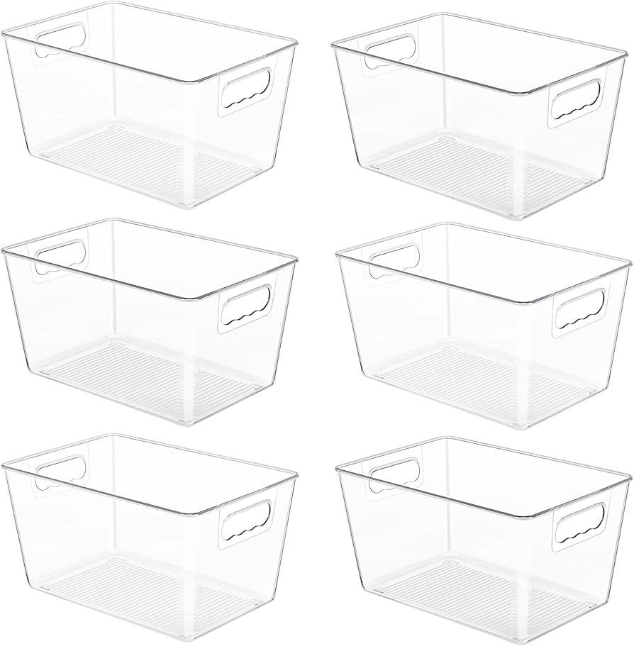 YIHONG 6 Pack Clear Pantry Organizer Bins, Plastic Containers with Handle for Kitchen,Freezer,Cab... | Amazon (US)