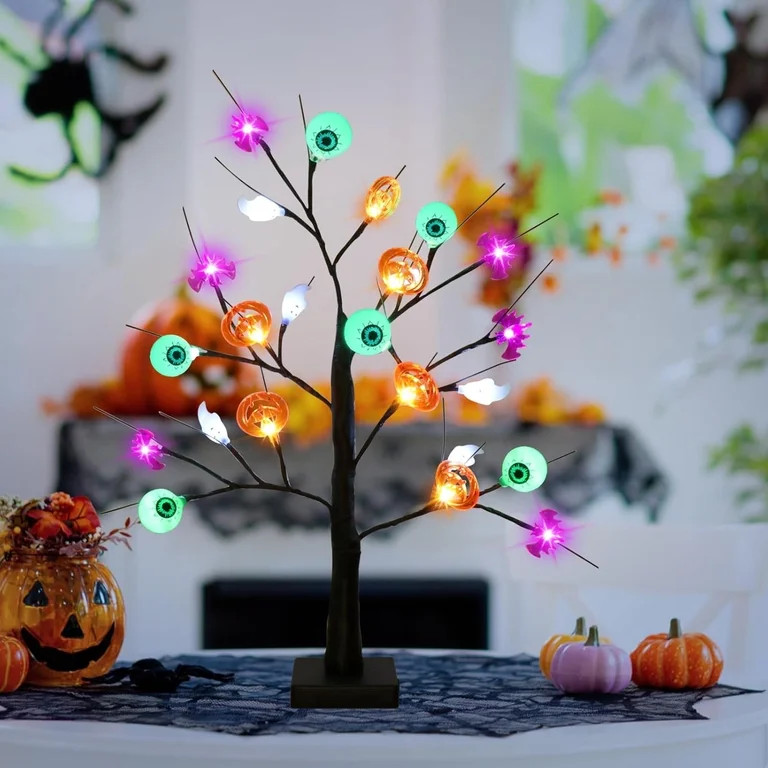 ASKETAM Halloween Table Decor 24" Lighted Birch Tree with 24 LED Lights, Ghost Pumpkin Bat Eyebal... | Walmart (US)