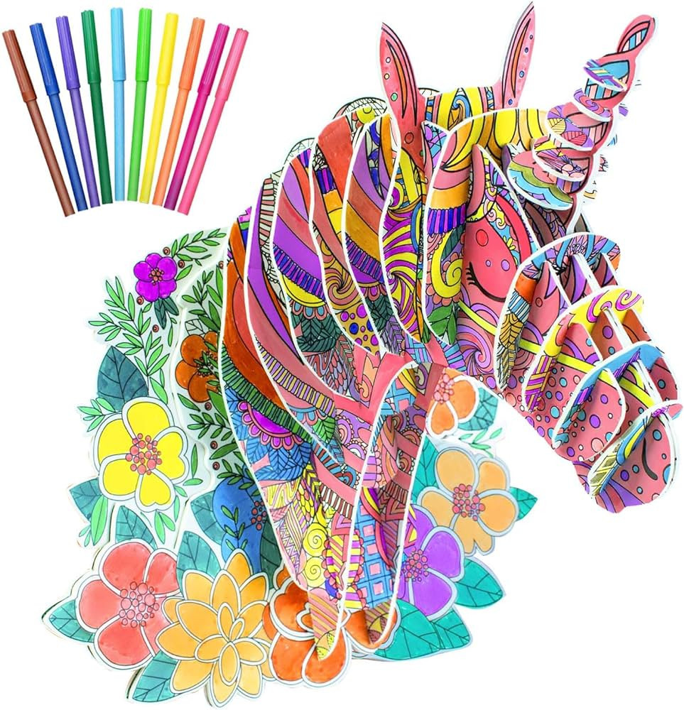 3D Coloring Unicorn Puzzles for Kids, DIY Crafts and Arts Set Stocking Stuffers for girls Ages 6-... | Amazon (US)
