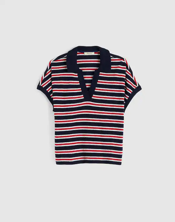 Relaxed V-Neck Polo Shirt in Stripe | Madewell