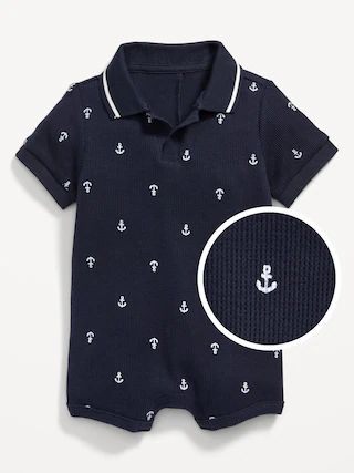 Printed Thermal-Knit Polo Romper for Baby | Old Navy (US)