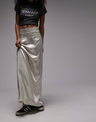 Topshop super high waisted satin maxi skirt in ivory | ASOS | ASOS (Global)