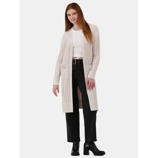 No Boundaries Ribbed Duster Cardigan Sweater, Midweight, Women's and Women's Plus | Walmart (US)
