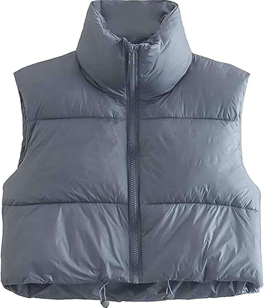 Shiyifa Women's Fashion High Neck Zipper Cropped Puffer Vest Jacket Coat | Amazon (US)