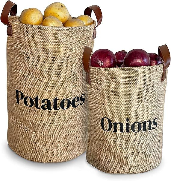 Lined Burlap Pantry Storage Baskets For Potatoes And Onions With Handles, Set Of 2, Decorative Ru... | Amazon (US)