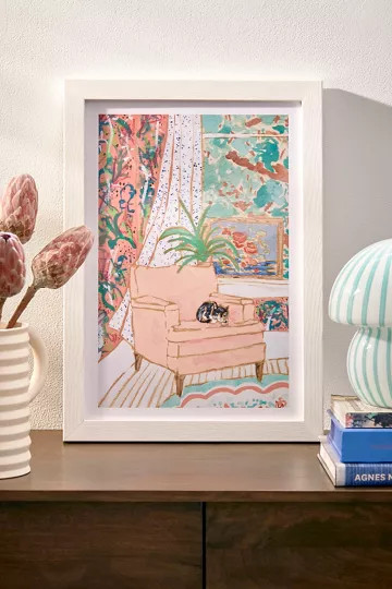 Lara Lee Meintjes Catnap Tuxedo Cat Napping In Chair By The Window Art Print | Urban Outfitters (US and RoW)