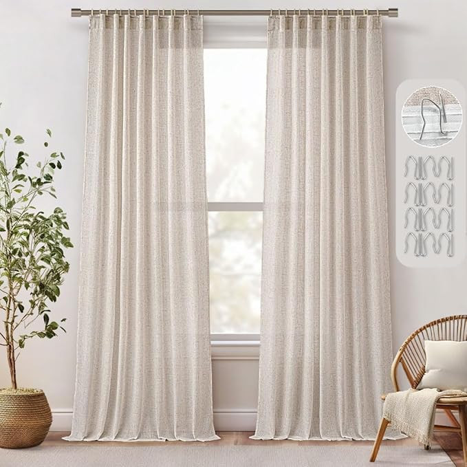 MIULEE Natural Linen Curtains 84 Inches Long 2 Panels, Back Tab & Pleated Tape Soft Thick Linen T... | Amazon (US)
