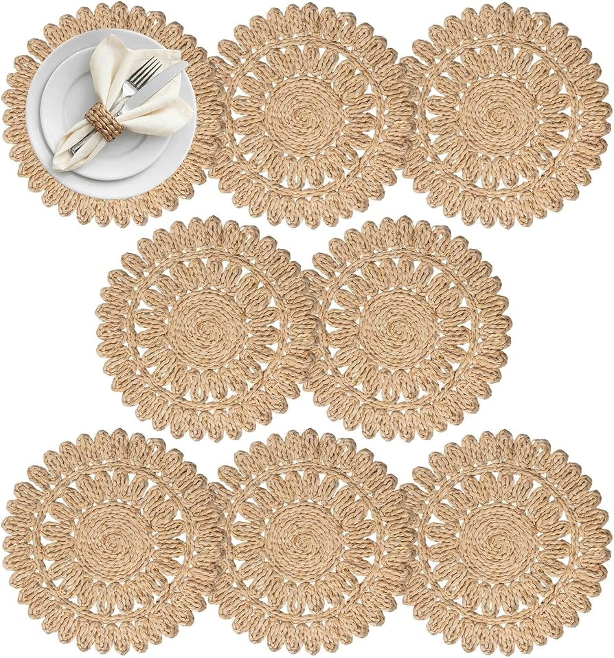 13.8" Round Corn Husk Placemats | Boho Woven Rattan Table Mats | Natural Spring Farmhouse Plate C... | Amazon (US)
