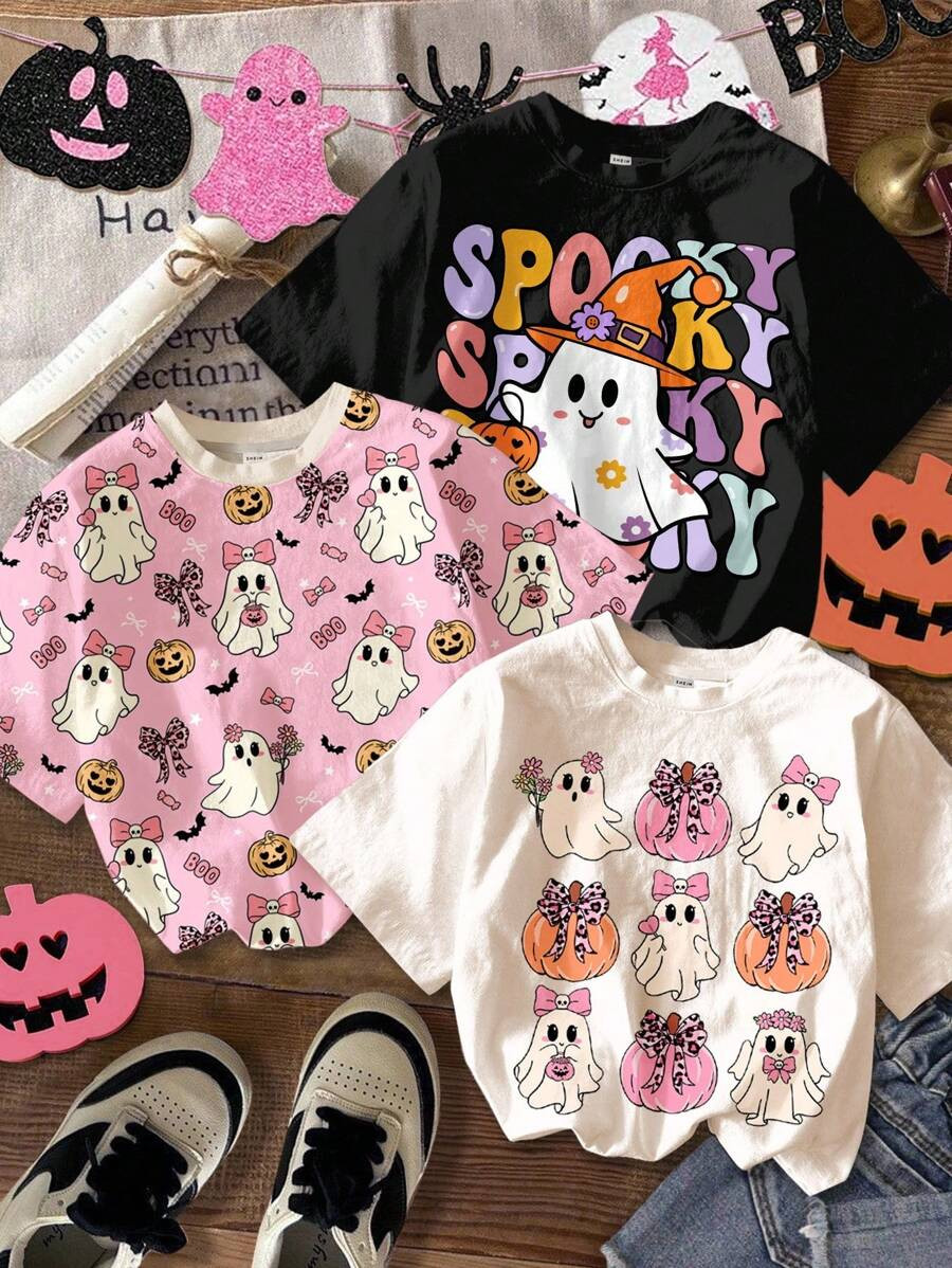 3pcs/Set Young Girl Cream White, Cream Pink, Black Cute Halloween Pumpkin, Spooky Cute, Spooky Se... | SHEIN
