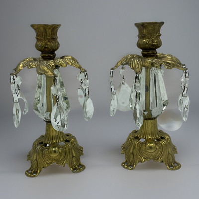 2 Vtg Brass & Glass Regency CANDLE STICK HOLDERS w/ Prisms  | eBay | eBay US