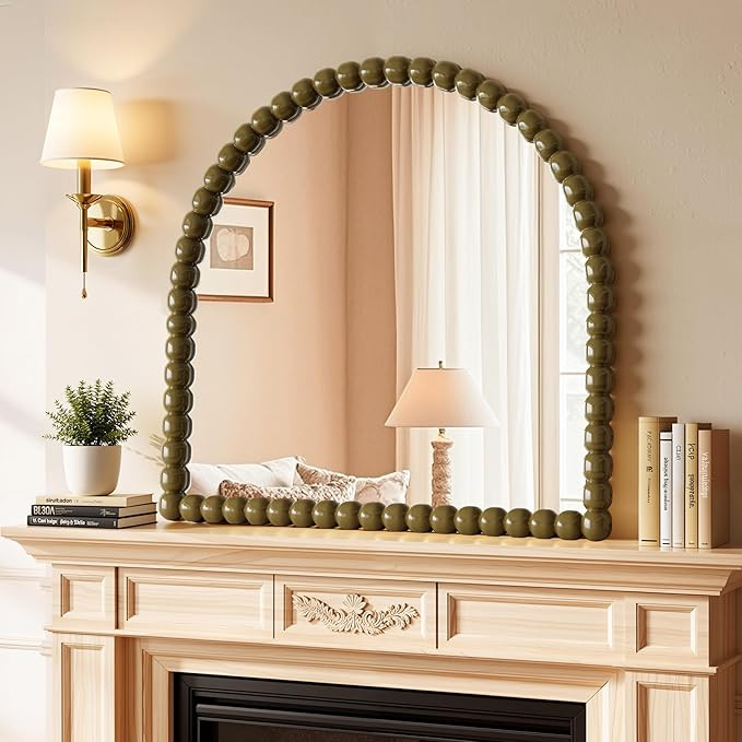 31"×32" Bronze Arched Bathroom Vanity Mirror, Vintage Beaded Decorative Wall Mounted Makeup Mirr... | Amazon (US)
