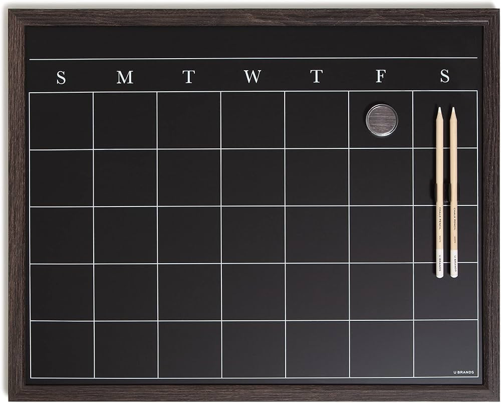 U Brands Magnetic Chalk Calendar Board, 20"x16", Rustic Wood Style Frame, includes Chalk Pencils ... | Amazon (US)
