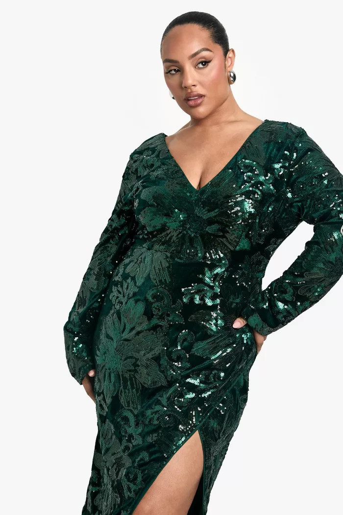 Plus Velvet Demask Wrap Midi Dress | boohoo (US & Canada)