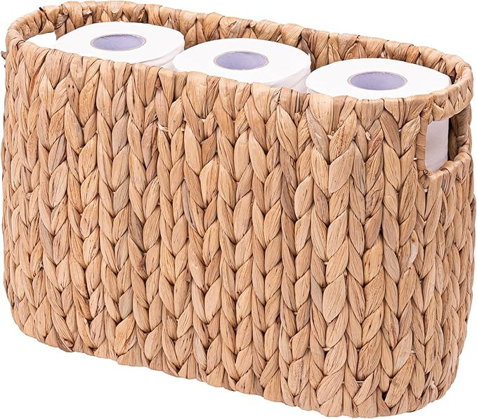 Wicker Toilet Paper Storage Holder with Built-in Handles, Toilet Paper Holder for up to 6 Mega Ro... | Amazon (US)