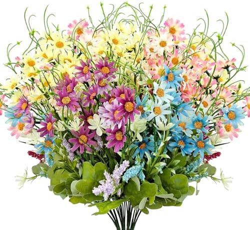 Silk Artificial Daisy Flowers Fake Floral Bulk UV Resistant Wildflowers Bouquet Arrangement for O... | Amazon (US)